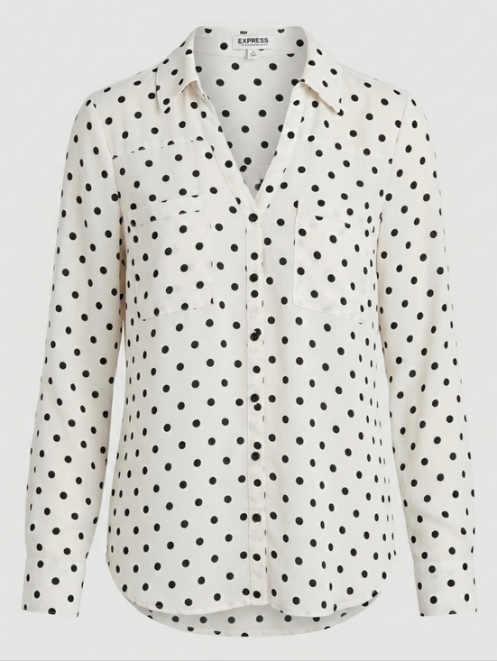 Express Tops - Express Portofino Shirt Medium Polka Dot Blouse Work Office Chic Top